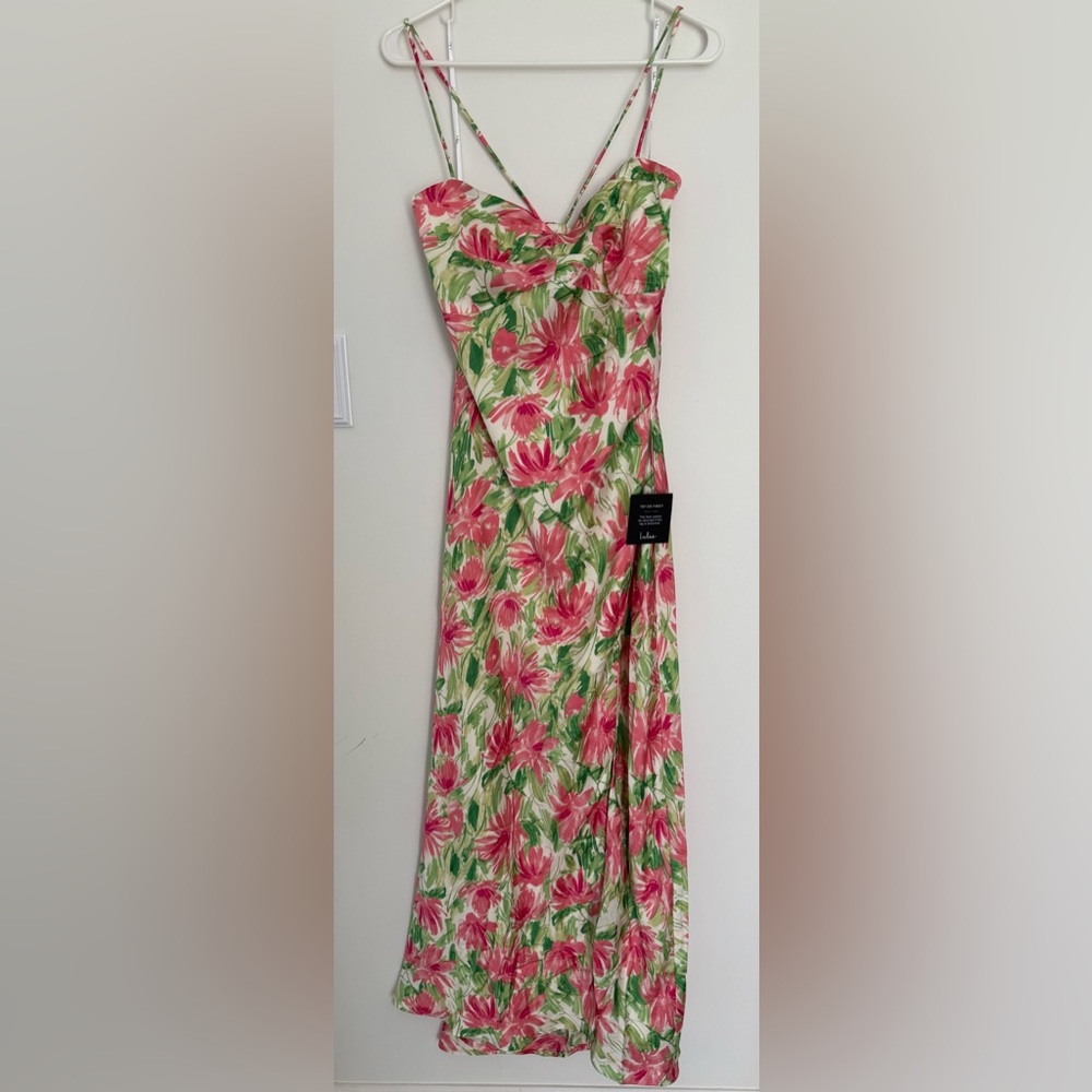 Lulu's Asymmetrical Floral Dress - Pink and Green